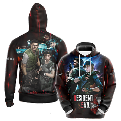 Resident Evil Hoodie Jill Valentine And Chris Redfield Graphic T-shirt Black Red Unisex