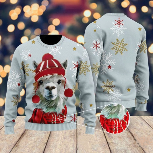 Llama Sweatshirt Llama Chrsitmas Snowflakes Pattern Sweatshirt Gray Unisex