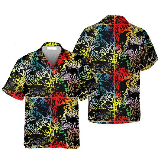 PKM Hawaii Shirt Eevee Different Evolution Forms Silhouette Pattern Aloha Shirt Black Unisex