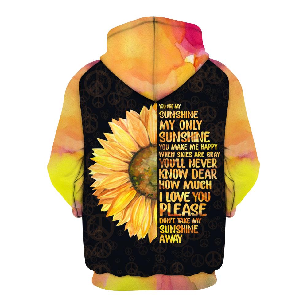  Hippie Apparel Sunflower You Are My Sunshine My Only Sunshine Peace Symbol Pattern Hoodie Colorful Full Size