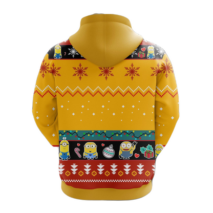 Minion Hoodie Minion With Scarf Christmas Pattern Hoodie Yellow Unisex