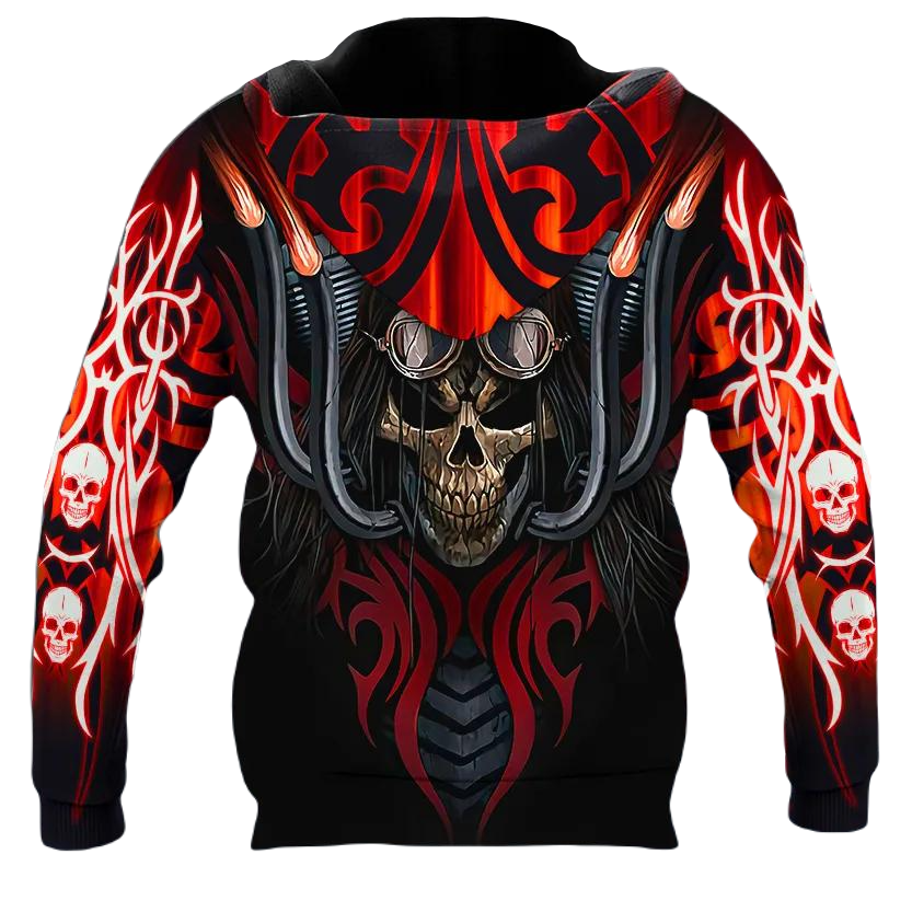 Motorcycle Hoodie Ride Free Biker Skeleton Graphic Hoodie Red Black Unisex