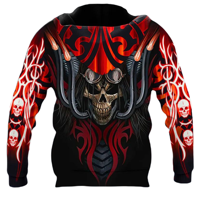 Motorcycle Hoodie Ride Free Biker Skeleton Graphic Hoodie Red Black Unisex