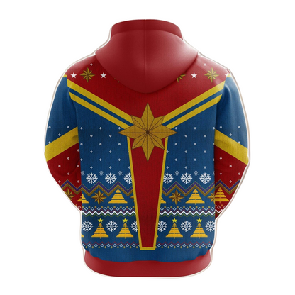 Captain Marvel Hoodie Captain MV Christmas Pattern Hoodie Red Blue Unisex