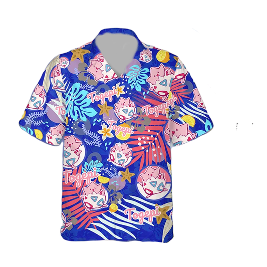 PKM Hawaii Shirt PKM Togepi Lemon Pattern Aloha Shirt Blue Unisex