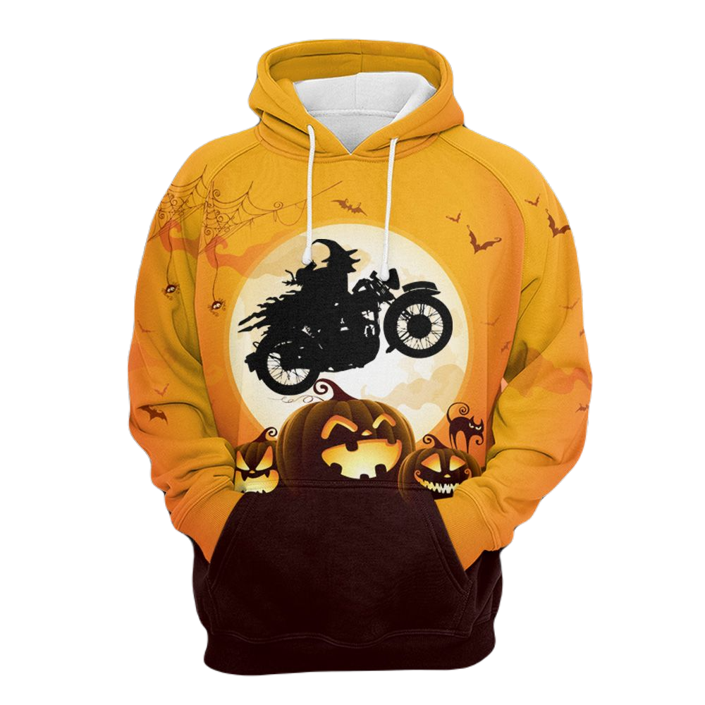 Motorcycle Hoodie My Broom Broke So I Ride Motorcycle Hoodie Black Orange Unisex