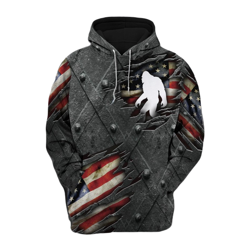 Bigfoot Hoodie Bigfoot Us Flag Pattern Hoodie Black Unisex