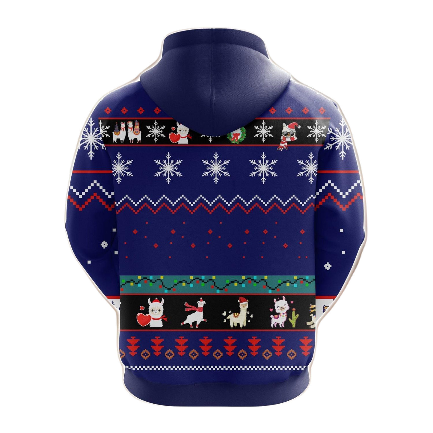 Llama Hoodie Llama Christmas Tree Snowflake Pattern Hoodie Blue Unisex