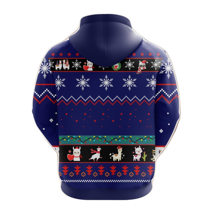 Llama Hoodie Llama Christmas Tree Snowflake Pattern Hoodie Blue Unisex