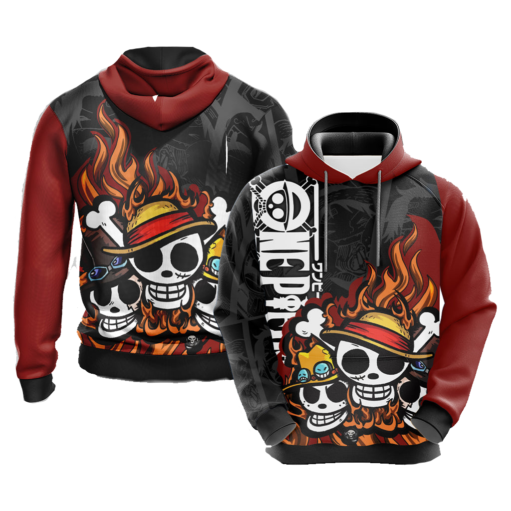 One Piece Hoodie One Piece Luffy Sabo Ace Pirate Skulls Hoodie Black Red Unisex