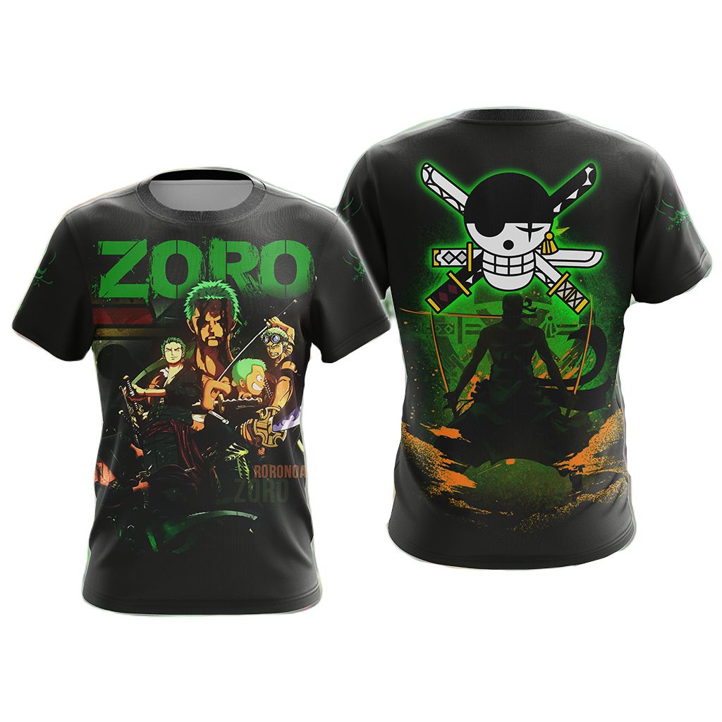 One Piece Hoodie Zoro Logo Ninja Guy T-shirt Black Green Unisex