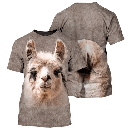 Llama Hoodie Llama Head And Butt Fur T-shirt Gray Unisex