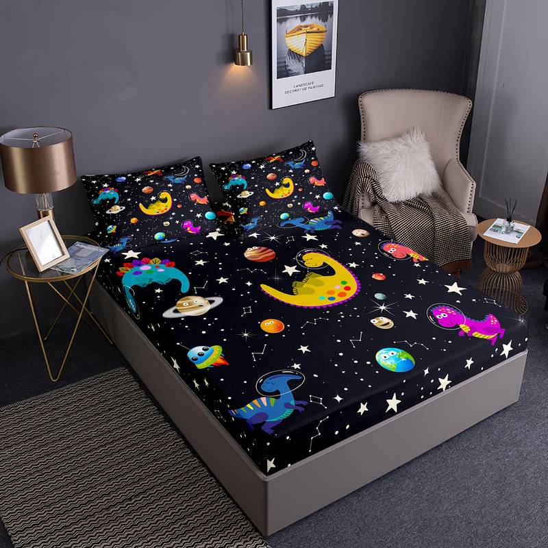 Dinosaur Bedding Set Astronaut Dinosaurs In The Space Duvet Covers Black Unique Gift