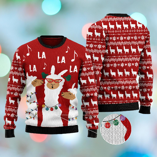 Llama Christmas Ugly Sweater Three Llamas Singing Christmas Red Sweater