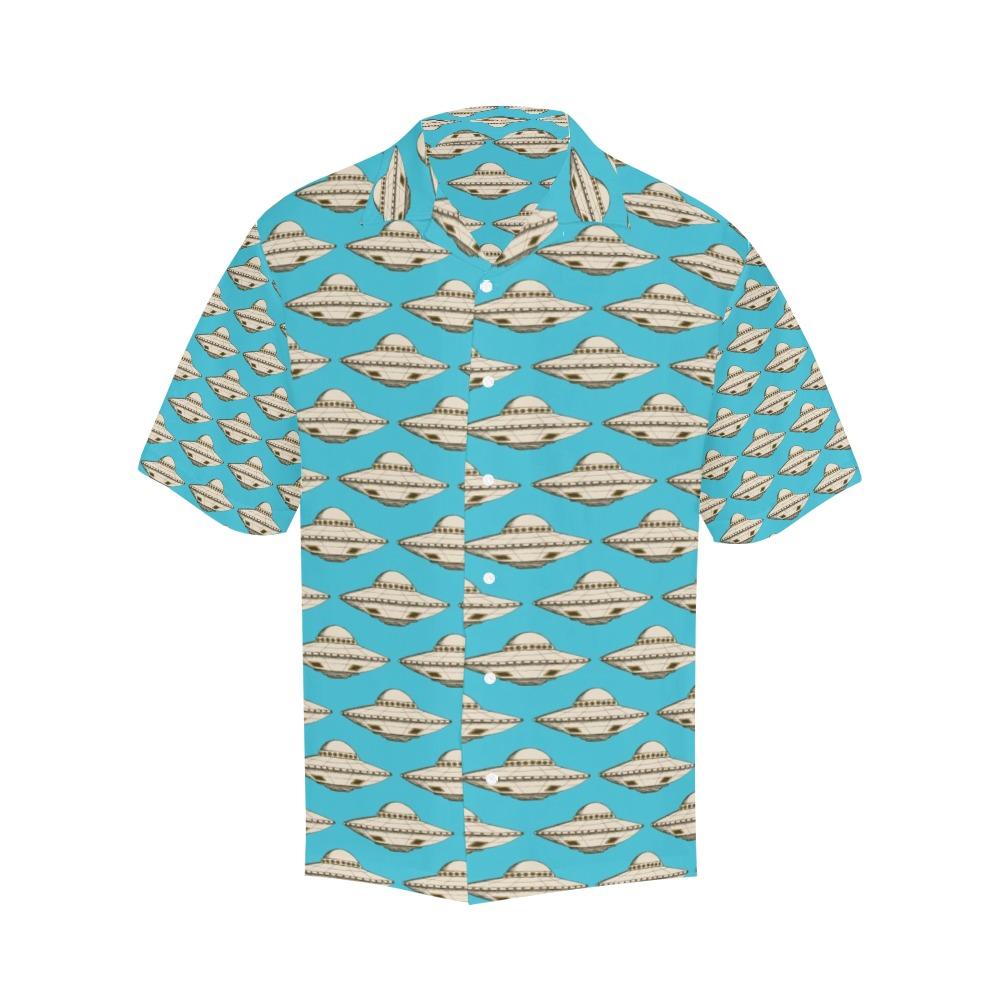 Unifinz UFO Hawaii Shirt White UFO Pattern Blue Hawaiian Aloha Shirt 2022