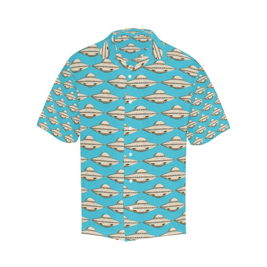 Unifinz UFO Hawaii Shirt White UFO Pattern Blue Hawaiian Aloha Shirt 2022