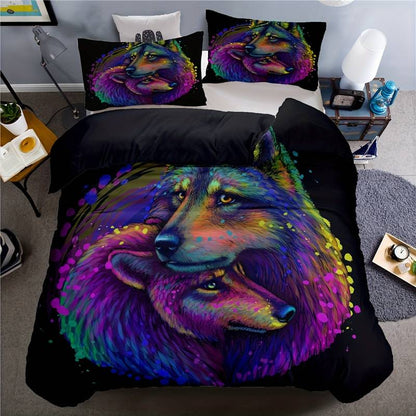 Wolf Bedding Set Wolf Couple Stand By Each Other Duvet Covers Black Unique Gift