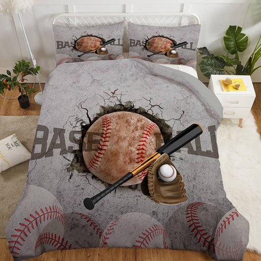 Baseball Bedding Set Baseball Bat Glove Graphic Duvet Covers Gray Unique Gift