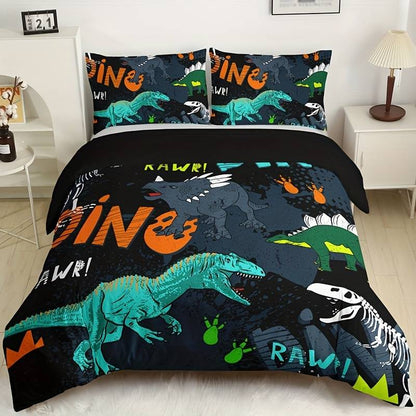 Dinosaur Bedding Set Dino Rawr Fossil Graphic Pattern Duvet Covers Black Blue Unique Gift