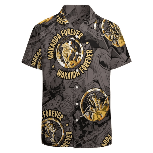 Black Panther Hawaii Shirt MV Classics Wakanda Forever Comic Aloha Shirt Yellow Black Unisex Adults New Release