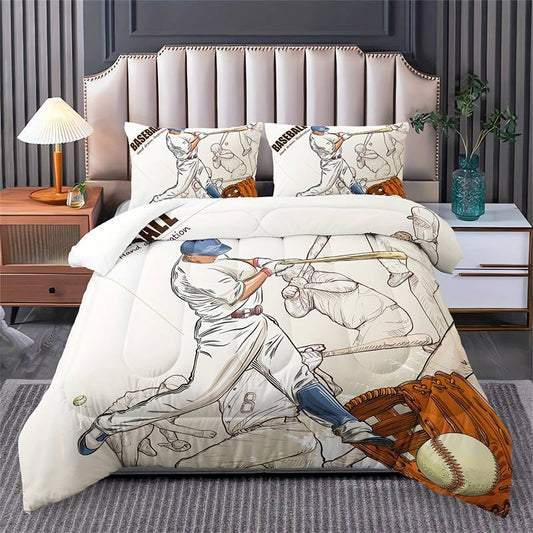 Baseball Bedding Set Vintage Baseball Player Poses Pattern Duvet Covers Colorful Unique Gift