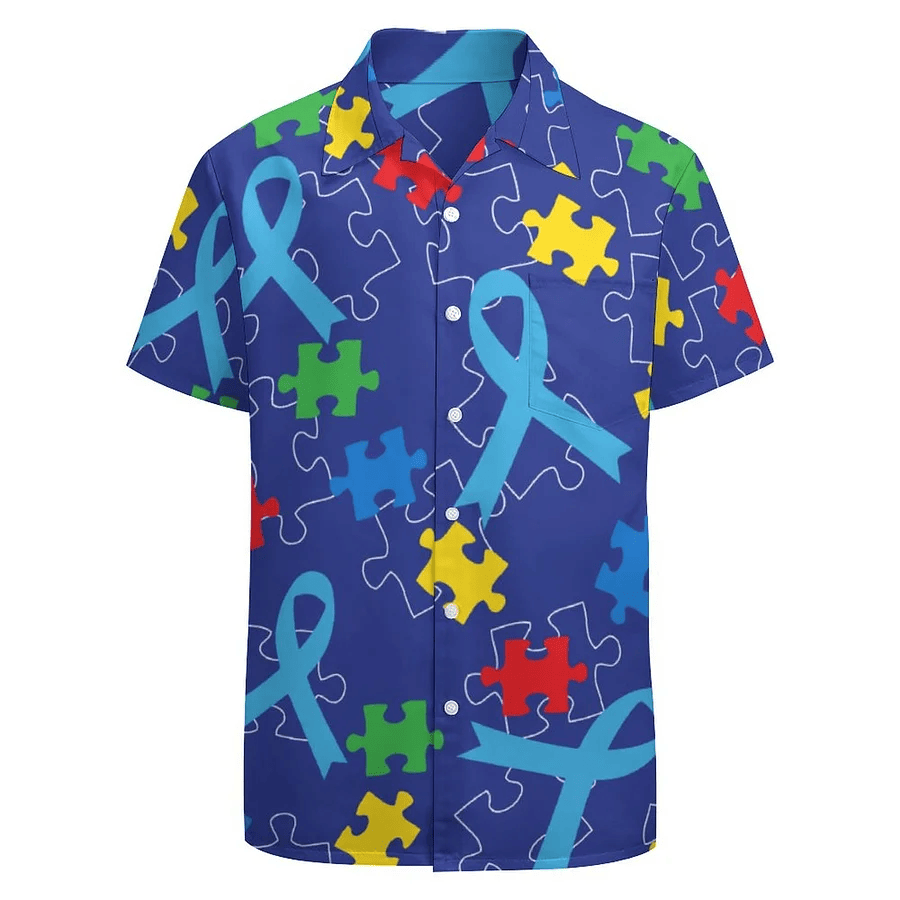 Autism Hawaii Shirt Autism Awareness Month Ribbon Puzzle Aloha Shirt Blue Unisex