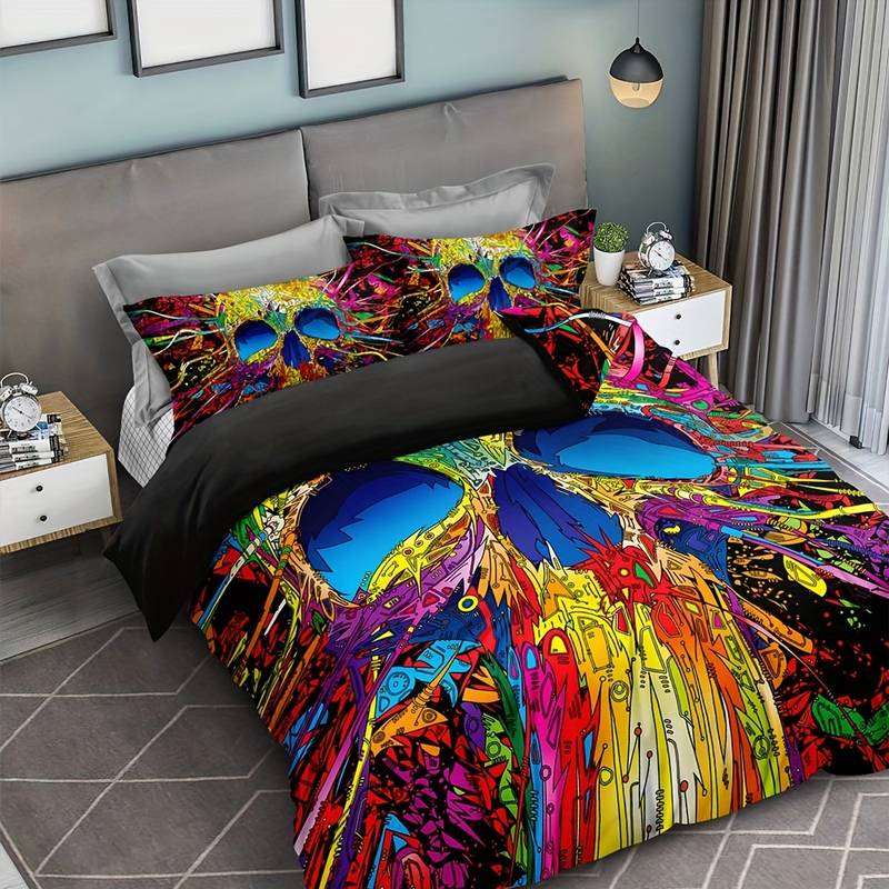 Skull Bedding Set Skull In Doodle Style Duvet Covers Colorful Unique Gift