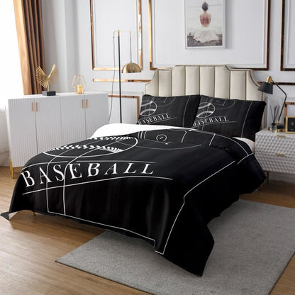 Baseball Bedding Set Baseball Field Sketch Graphic Duvet Covers Black Unique Gift