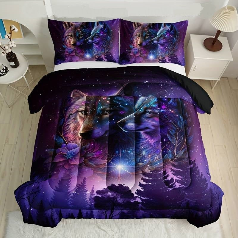 Wolf Bedding Set Wolf On the Sky Forest Duvet Covers Purple Unique Gift