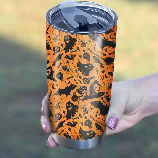 Halloween Orange Pattern Stainless Steel Tumbler Cup | Travel Mug | TC4019