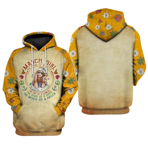 Hippie Hoodie The Soul Of A Witch The Heart Of A Hippie Flower Yellow Hoodie Apparel Adult Full Print