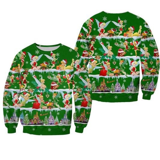 Tinkerbell Sweatshirt Tinkle Bell Winter Season Pattern Sweatshirt Green Unisex