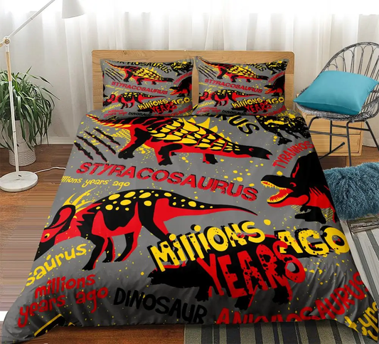Dinosaur Bedding Set Million Years Ago Dinosaurs Duvet Covers Gray Red Unique Gift