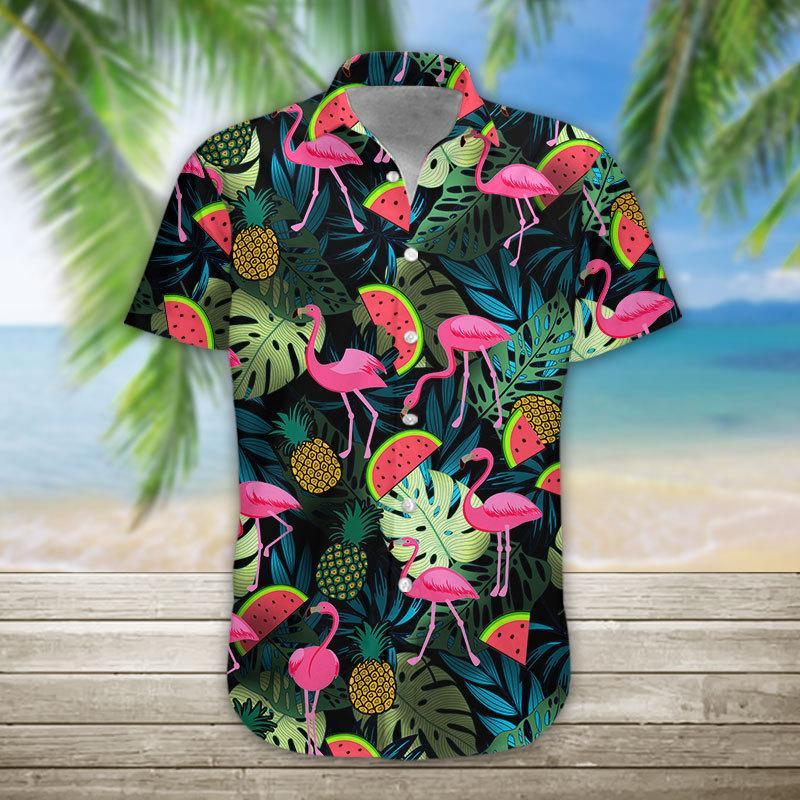Unifinz Flamingo Hawaii Shirt Watermelon Pinapple Flamingo Hawaiian Shirt Flamingo Aloha Shirt 2023