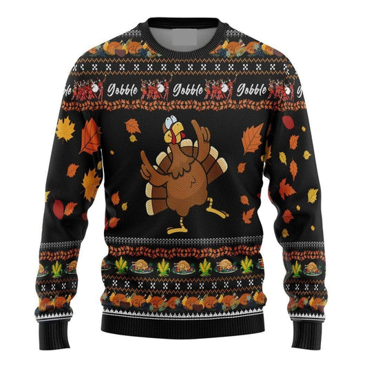 Thanksgiving Sweatshirt Turkey Chicken Gobble Leaves Pattern Sweatshirt Black Unisex