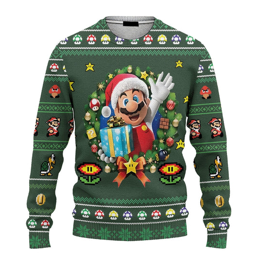 Mario Sweatshirt Santa Mario Christmas Sweatshirt Green Unisex Adults New Release