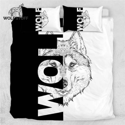 Wolf Bedding Set Wolf Half Face Graphic Duvet Covers Black White Unique Gift