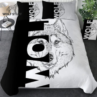 Wolf Bedding Set Wolf Half Face Graphic Duvet Covers Black White Unique Gift