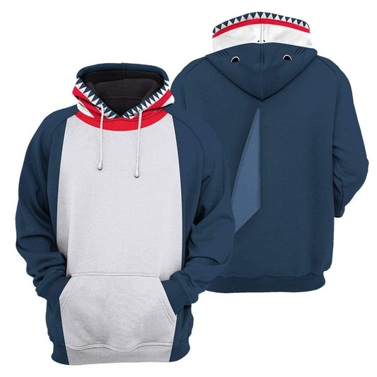  Shark Hoodie Shark Costume Dark Blue White Hoodie Apparel Adult Unisex Full Print