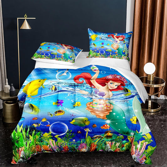 Little Mermaid Bedding Set DN Ariel Around Fishes Duvet Covers Colorful Unique Gift