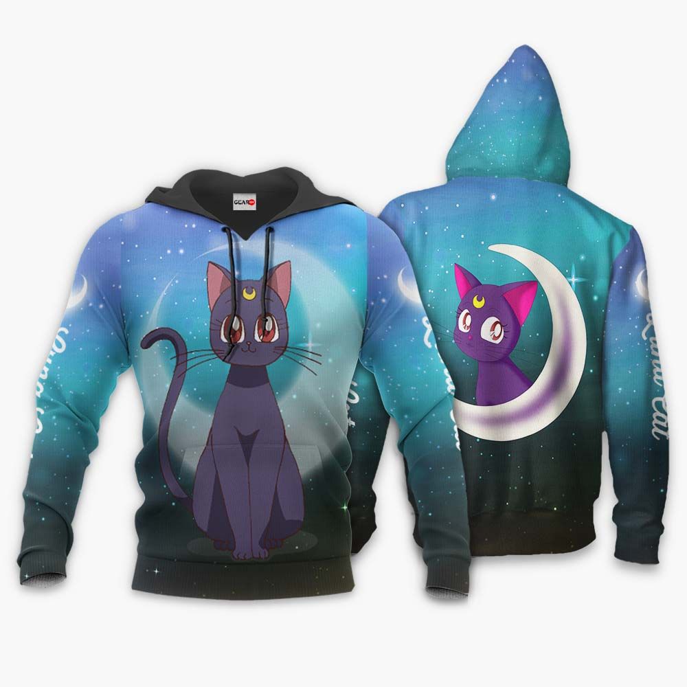 Sailor Moon Hoodie Luna Cat Cute Galaxy Blue Hoodie Anime Clothing Adult Unisex Full Print