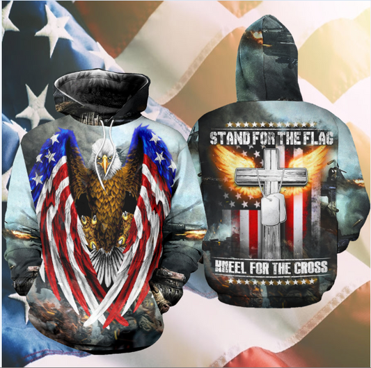 Unifinz US Army Veteran 3d Hoodie Kneel For The Cross American Flag Eagle 3D Awesome Hoodie US Army Apparel 2022