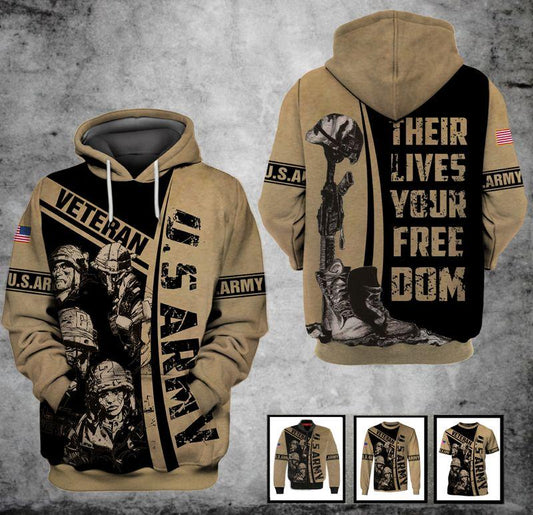 Unifinz U.S Army Veteran Hoodie Military Hoodie Soldier Their Lives Your Freedom Brown High Quality Hoodie U.S Army Apparel 2022