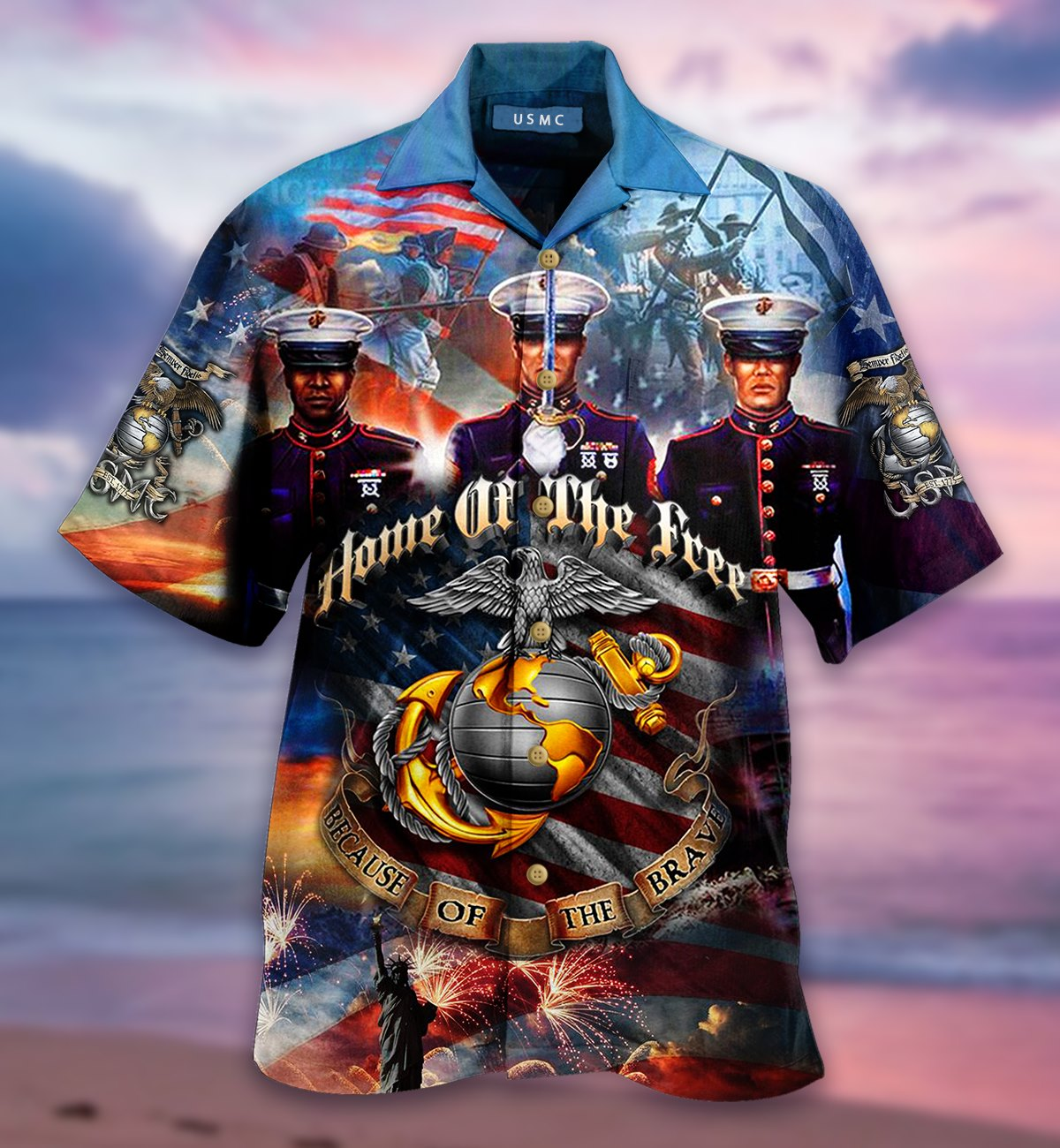 Unifinz Veteran Day Gifts Veteran Aloha Shirt Marine Corps Because Of The Brave Hawaiian Military Hawaii Shirt 2022