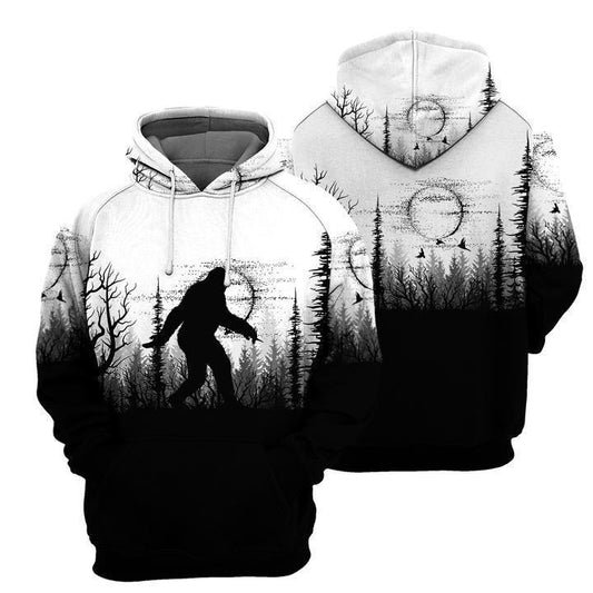 Unifinz Bigfoot Hoodie Black White Dark Forest Bigfoot Hoodie Aparel Adult Unisex Full Print 2022