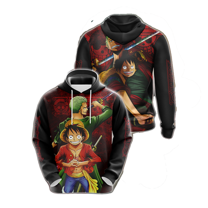 One Piece Hoodie Luffy And Zoro Fight Hoodie Black Red Unisex