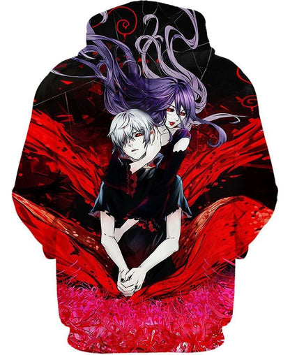 Tokyo Ghoul Shirt Tokyo Ghoul Kaneki Ken And Rize Lycoris Radiata Flower Red Hoodie Anime Hoodie Adult Full Print