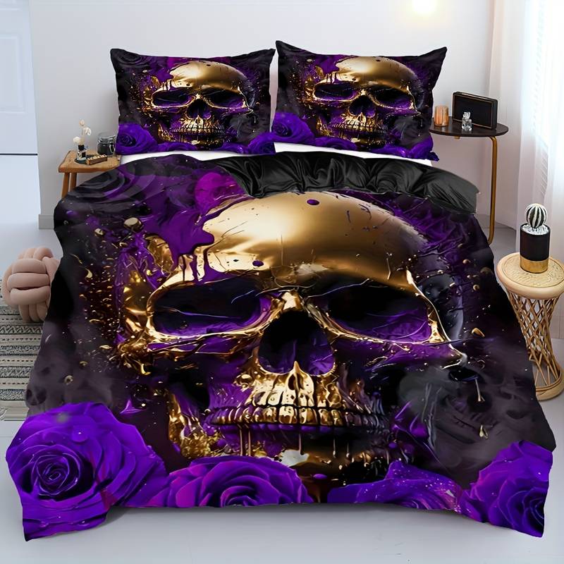 Skull Bedding Set Gothic Rose And Skull Pattern Duvet Covers Black Unique Gift