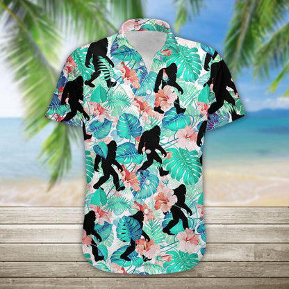 Unifinz Bigfoot Hawaiian Shirt Hibiscus Tropical Forest Hawaii Shirt Bigfoot Aloha Shirt 2023