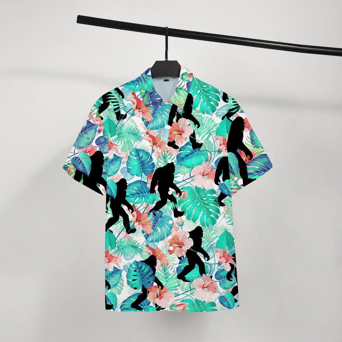 Unifinz Bigfoot Hawaiian Shirt Hibiscus Tropical Forest Hawaii Shirt Bigfoot Aloha Shirt 2024